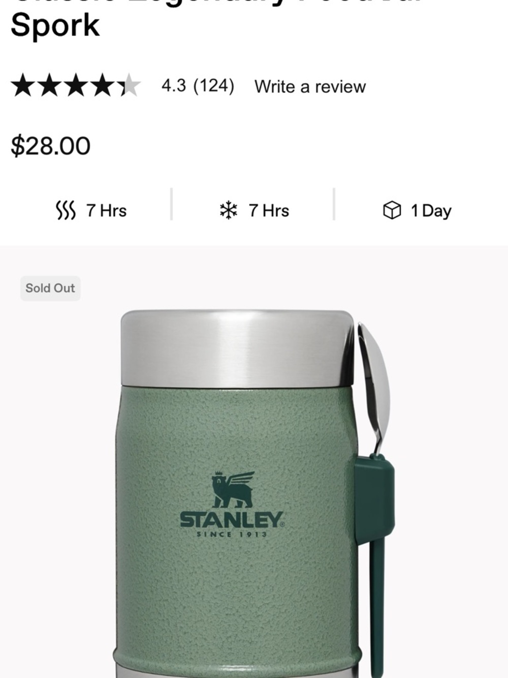Stanley Classic Food Jar in Forest Green with Stainless Accents